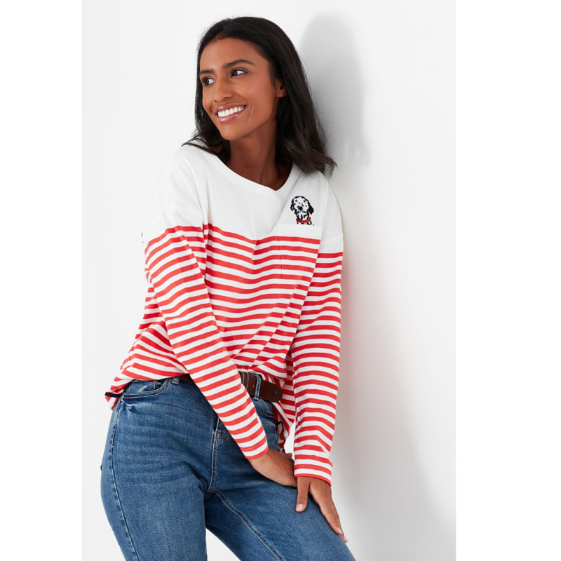 Joules Marina Emb Dropped Shoulder Jersey Top - Red Dog-1